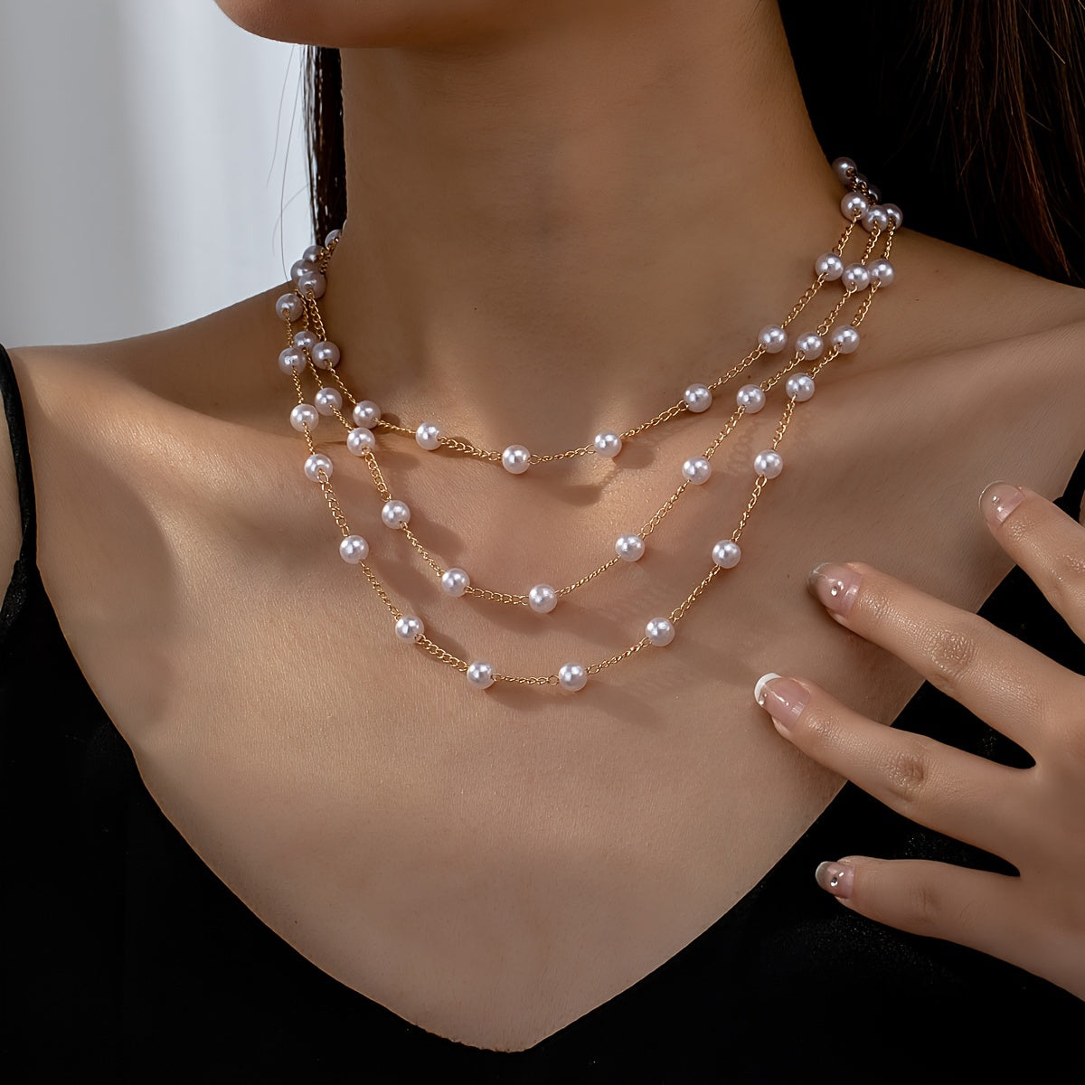 MULTI STRING FAUX PEARL NECKLACE