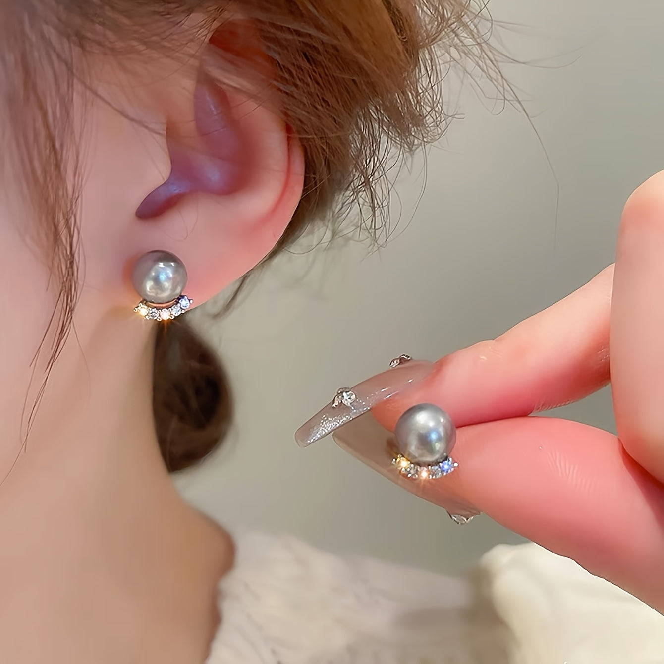 Tiny Grey Pearl Earrings