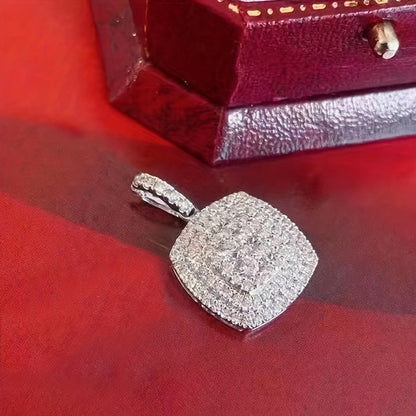 Square White Cubic Synthetic Zirconia Pendant Necklace