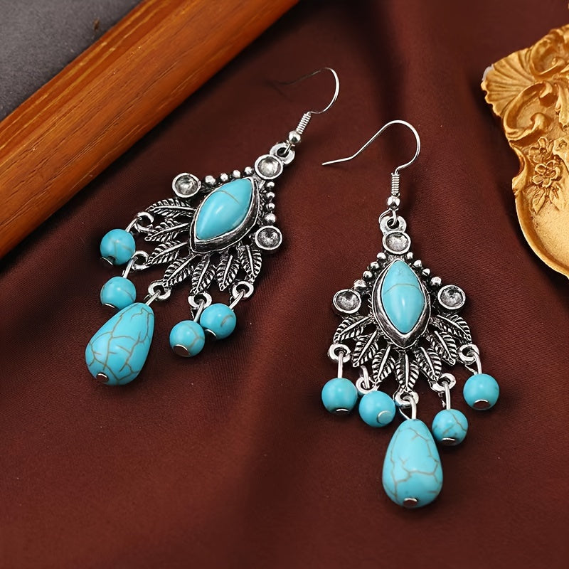 Antique Turquoise Teardrop Dangle Earrings