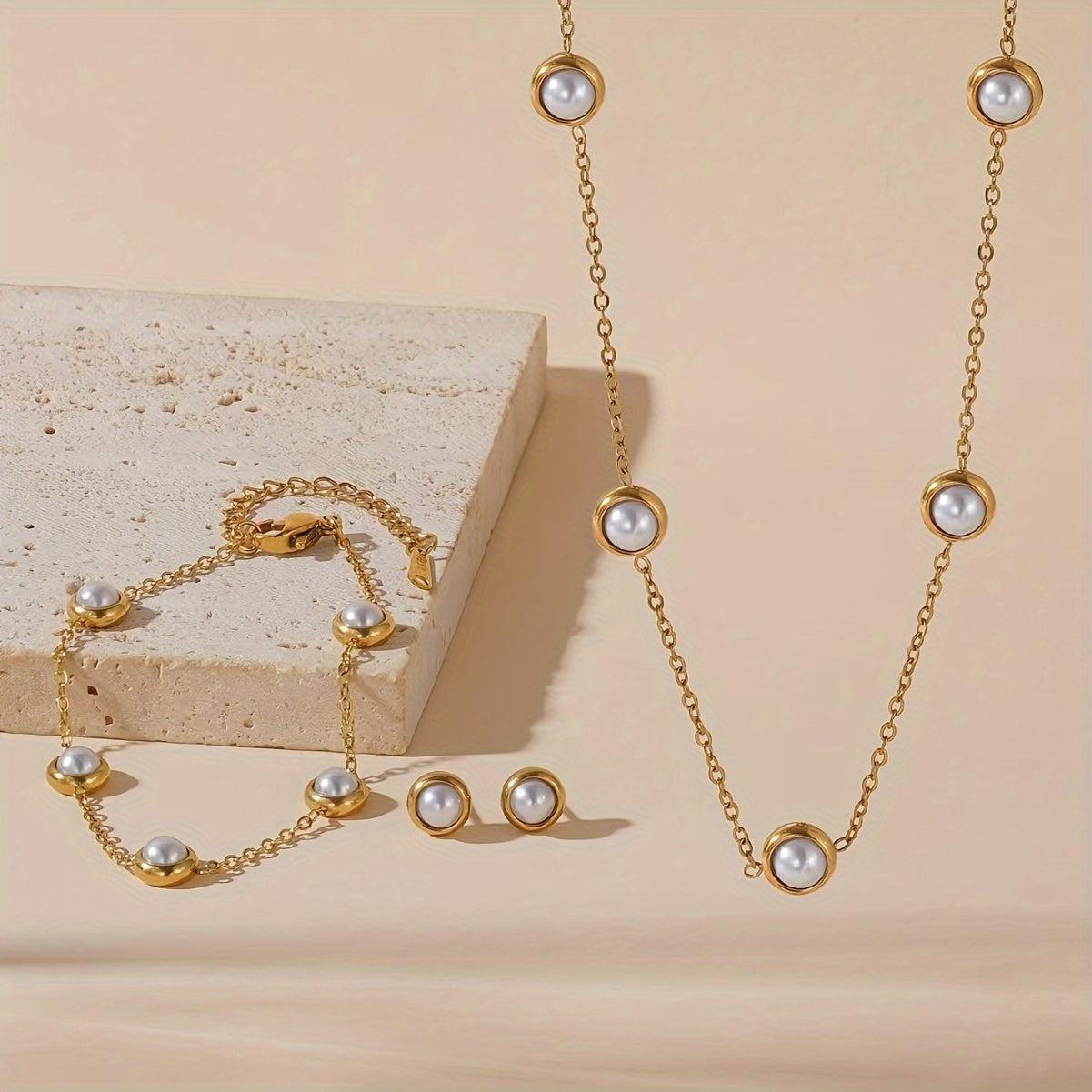 Elegant Pearl earrings and Gold Plated Jewelry Set