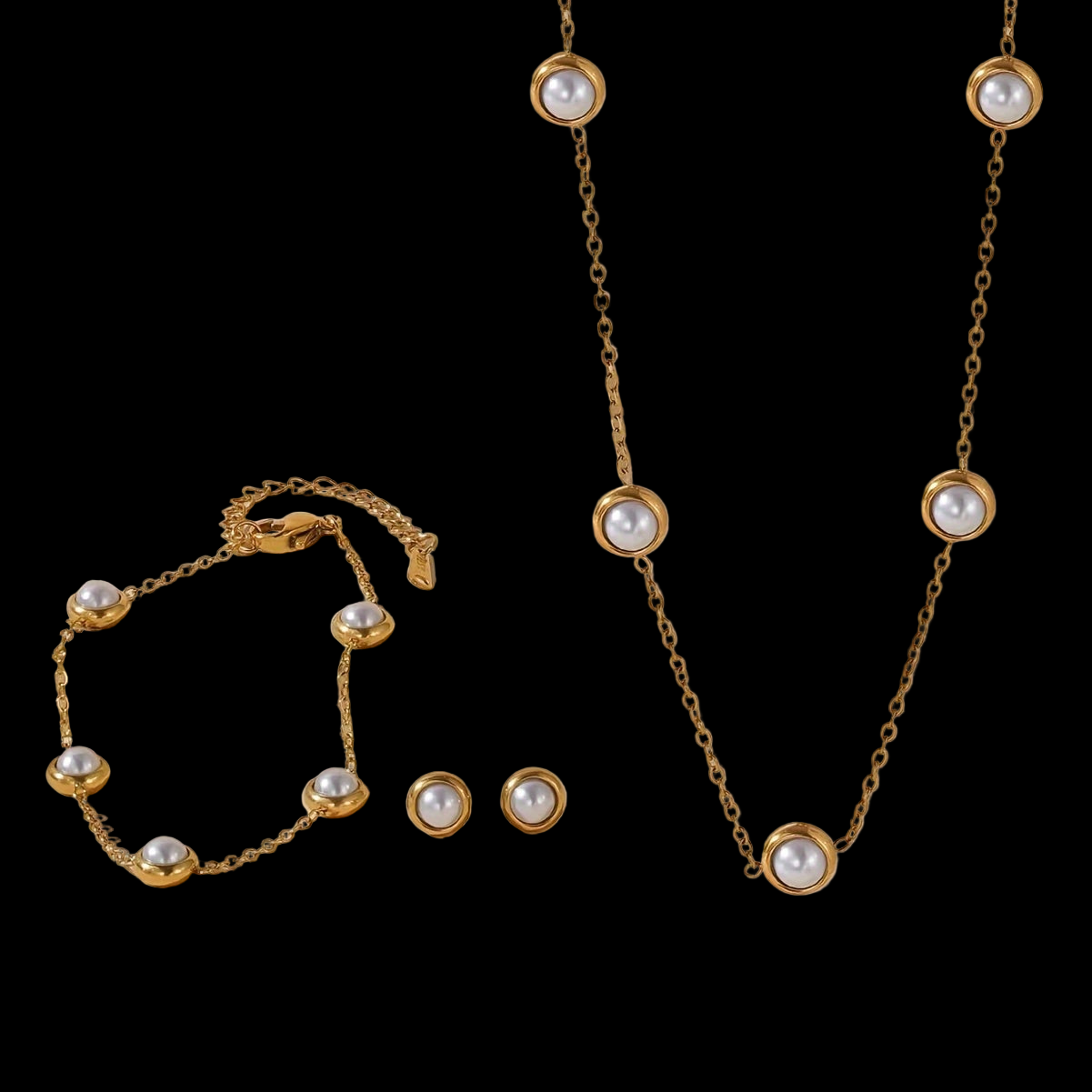 Elegant Pearl earrings and Gold Plated Jewelry Set