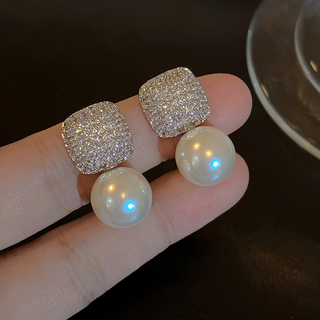 Artificial Crystal Pearl Earrings