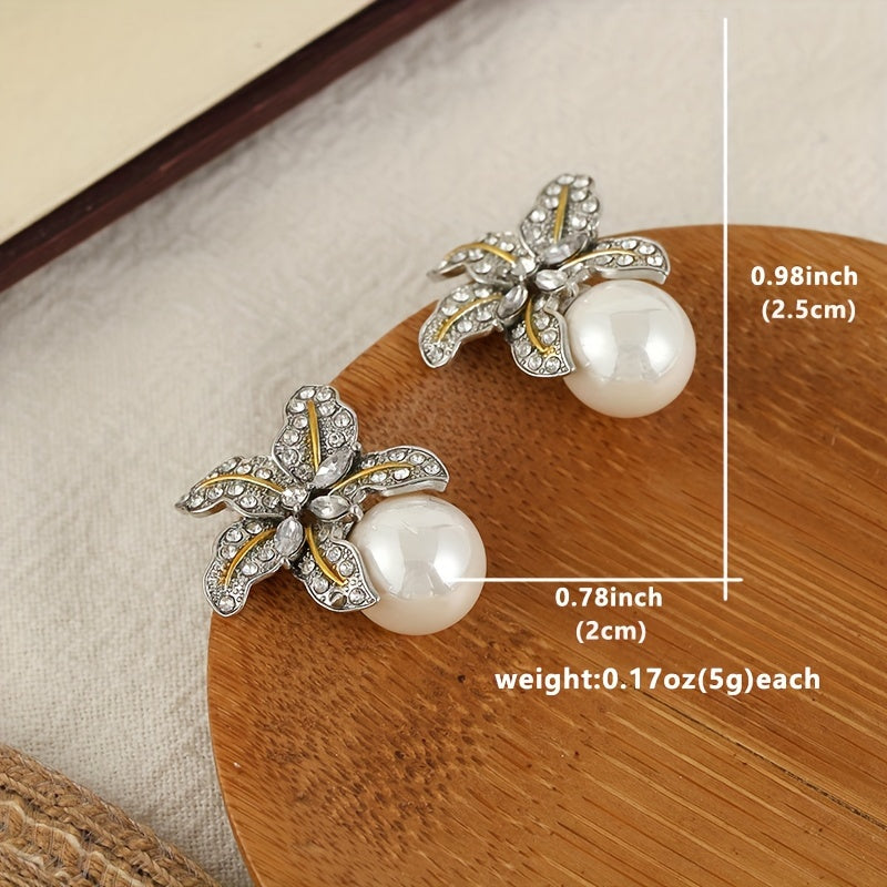 Floral Studs with Round Pearl Earrings