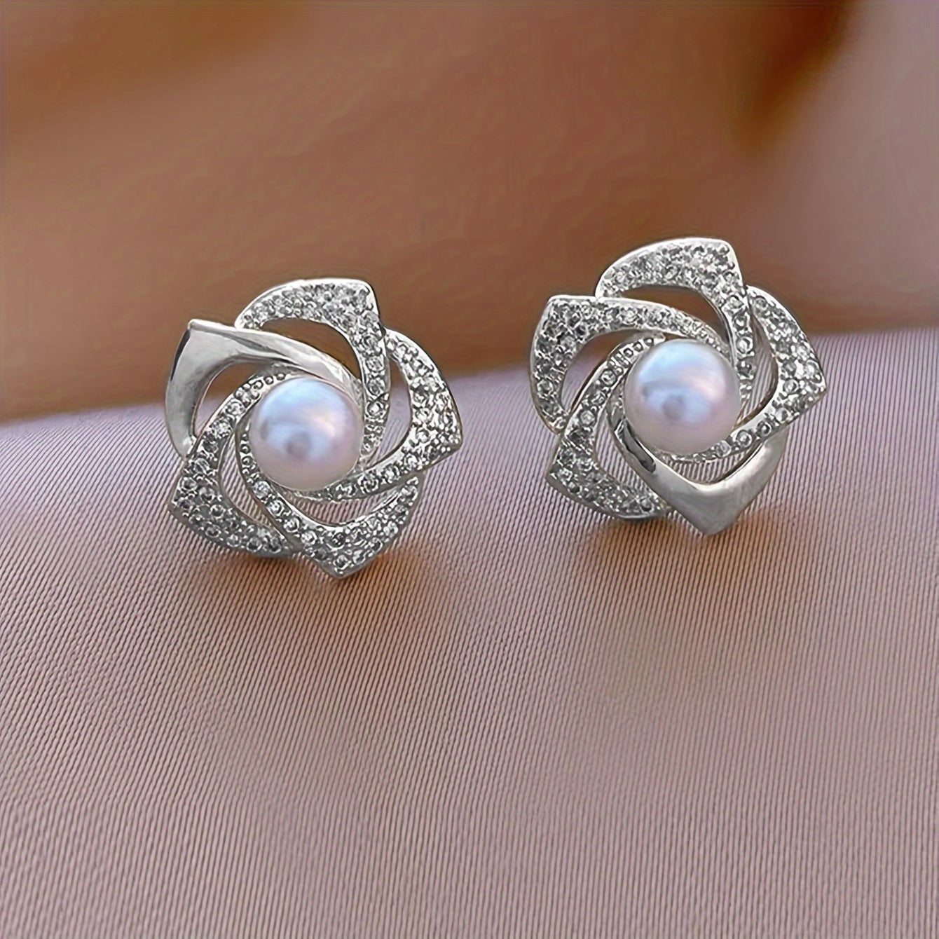 SILVER Hollow Flower Design Stud Earrings