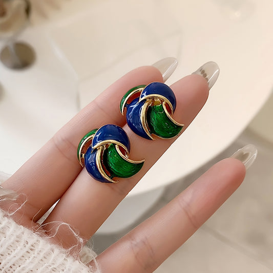 Windmill Design Peacock Clip-On Earrings
