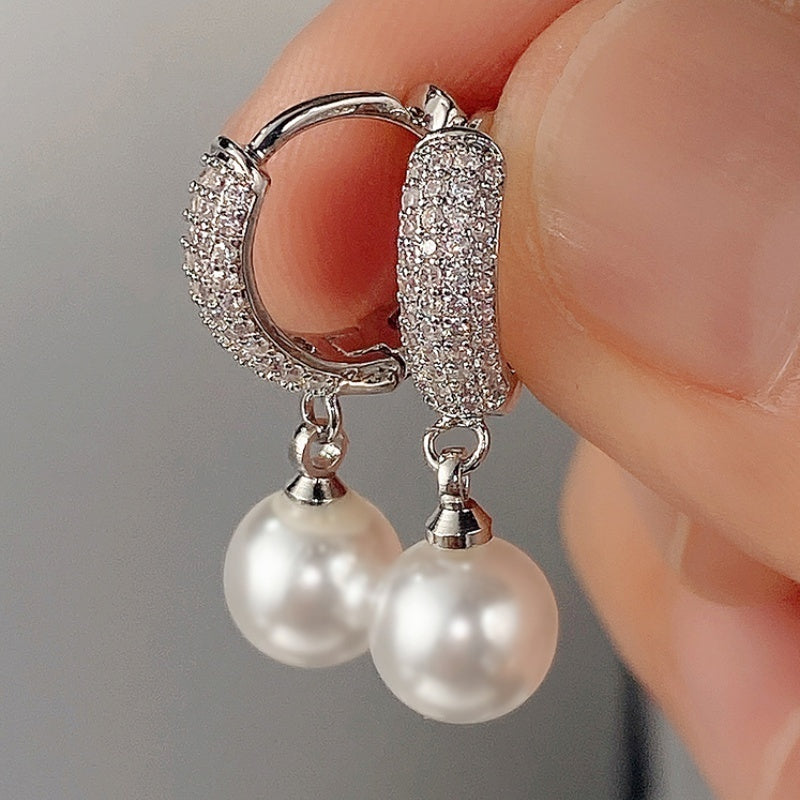 Freshwater Pearl Zircon Dangle Earrings