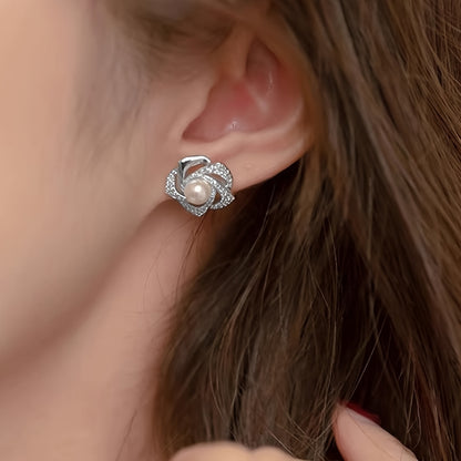 SILVER Hollow Flower Design Stud Earrings