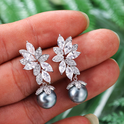 Gray Faux Pearl Dangle Earrings