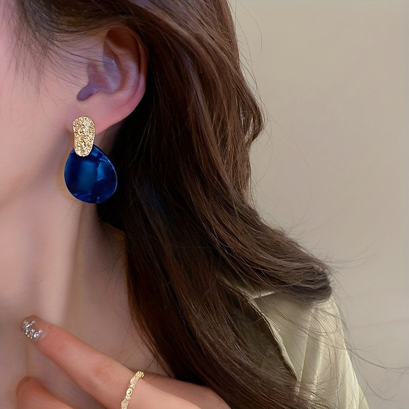 Blue Teardrop Shape Stud Earrings