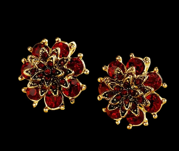 Golden-Tone Copper Ruby Stud Earrings