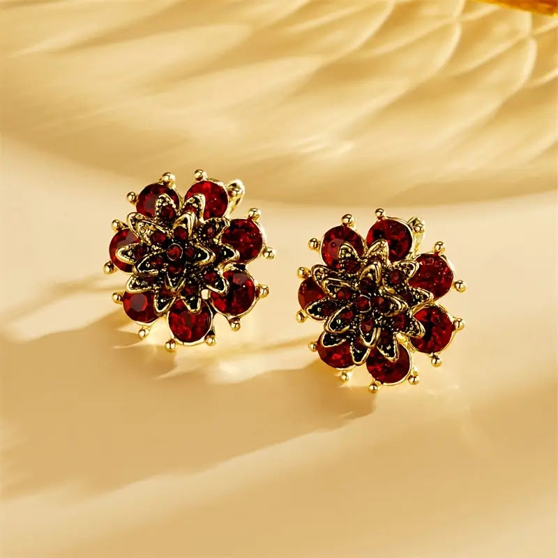Golden-Tone Copper Ruby Stud Earrings