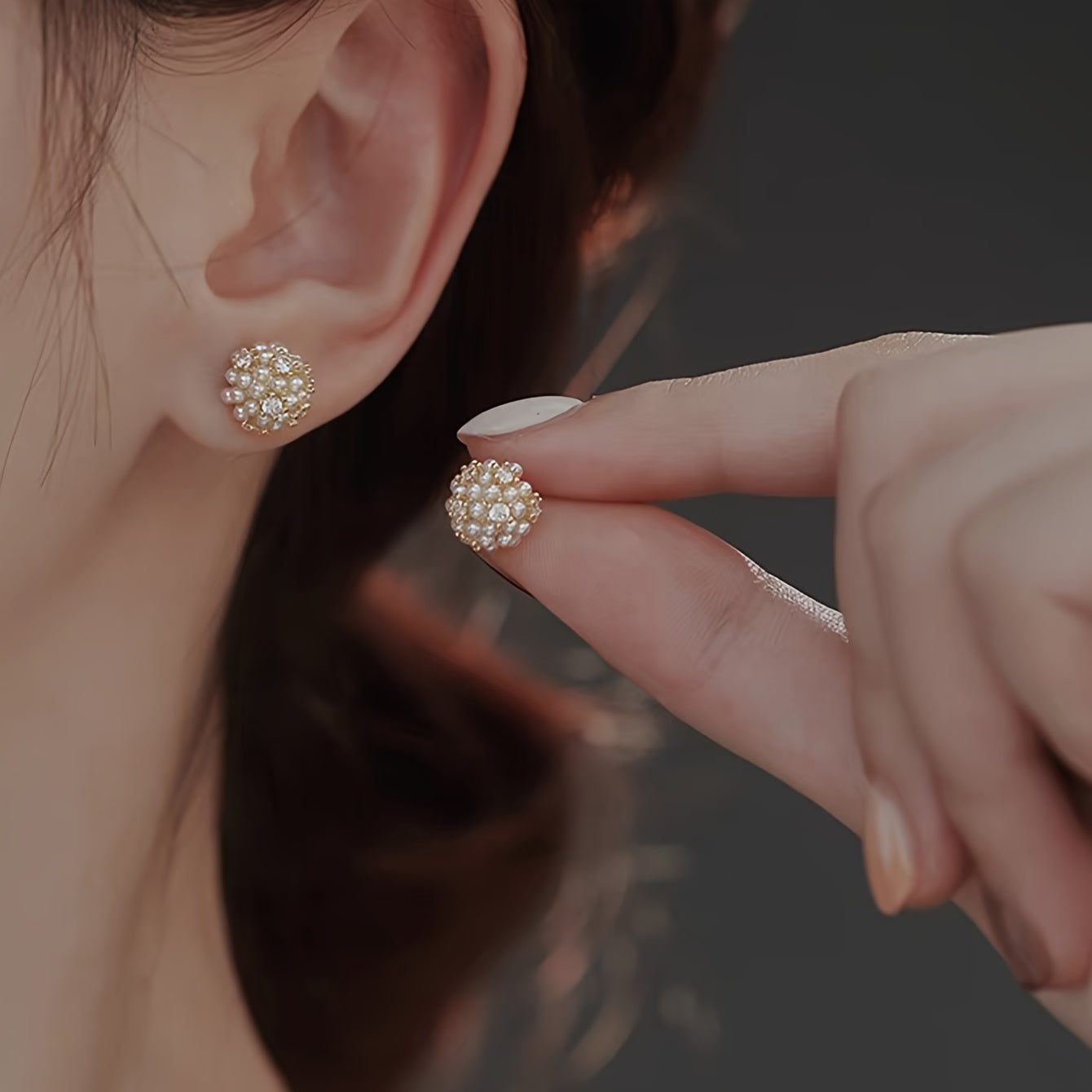 Pearl Glass Ball Stud Earrings
