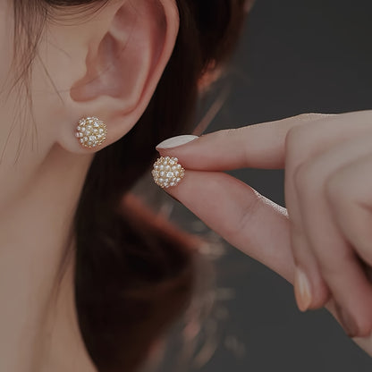 Pearl and Glass Ball Stud Earrings