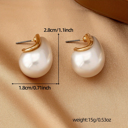 Pearl n Gold Teardrop-Shaped Earrings