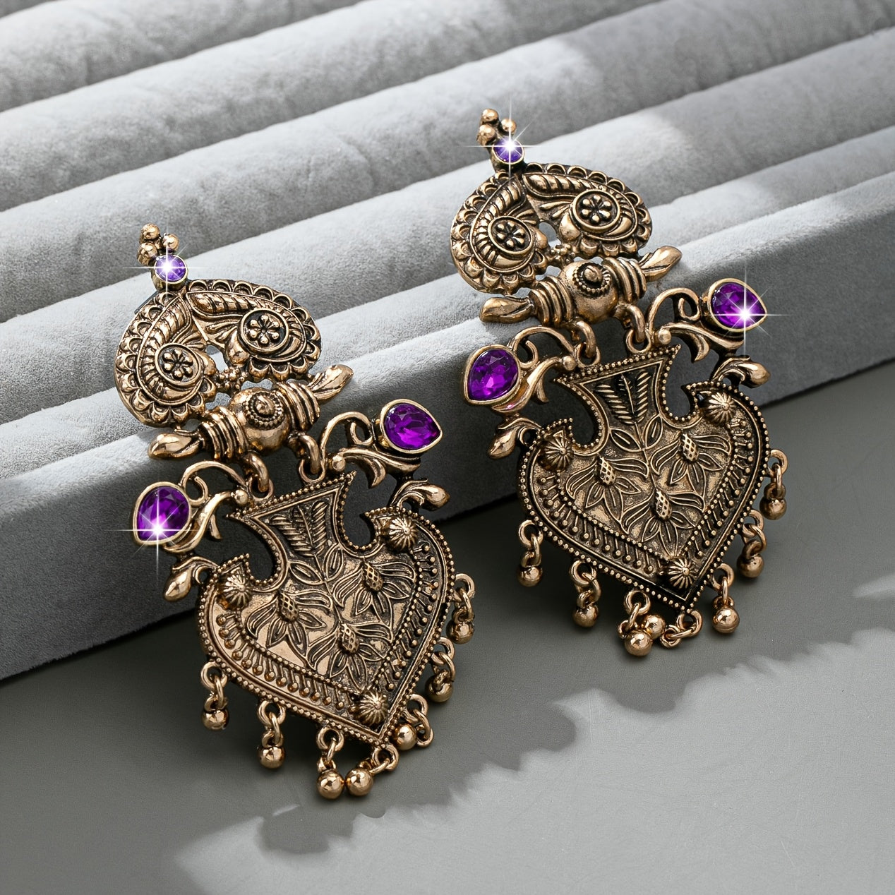 Vintage Heart Tassel Earrings