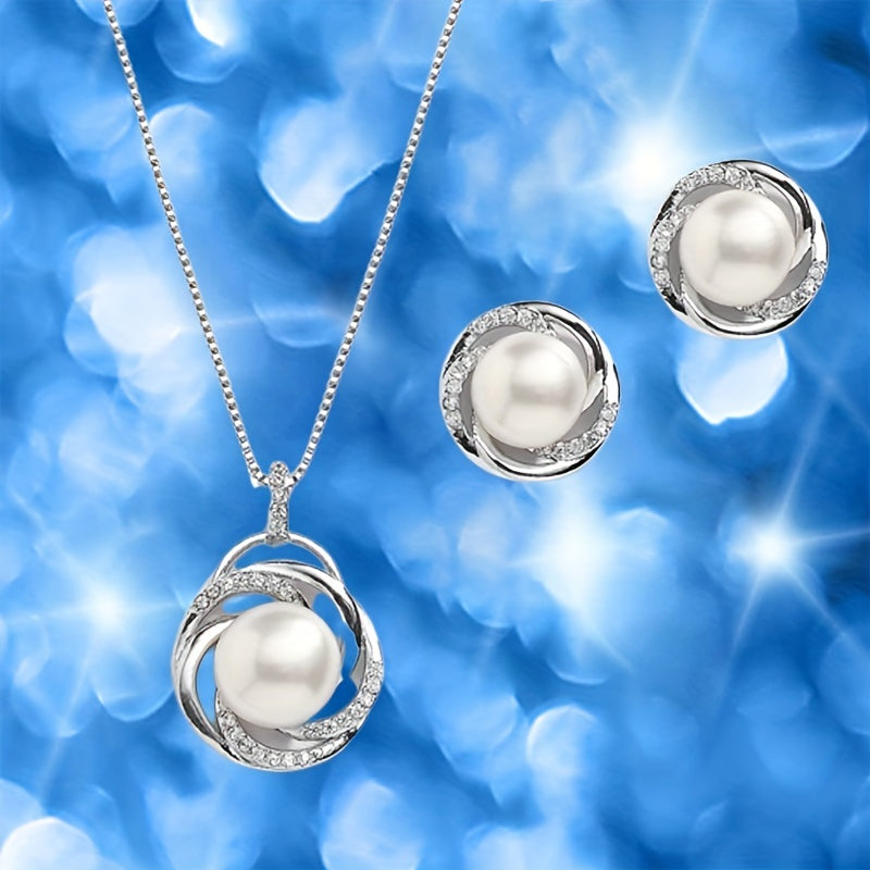Chic Pearl Pendant and Earrings Set