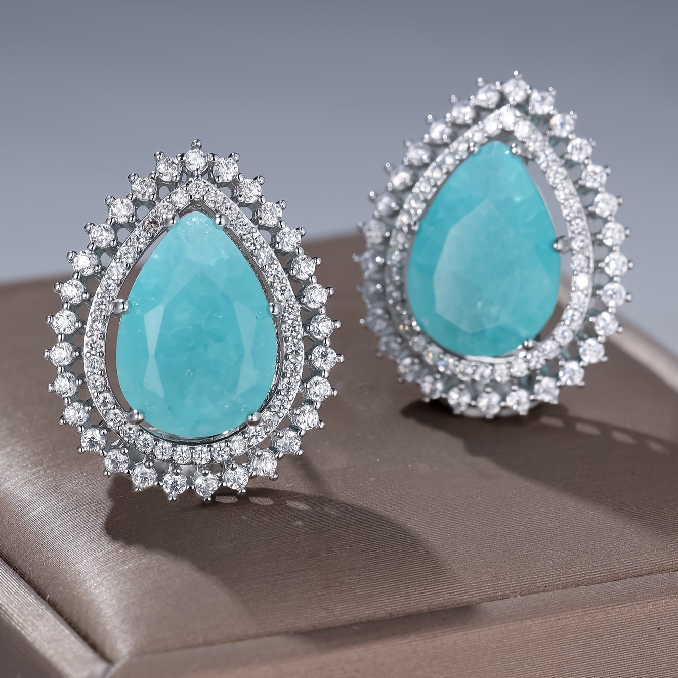 Teardrop Turquoise Cubic Zircon Earrings