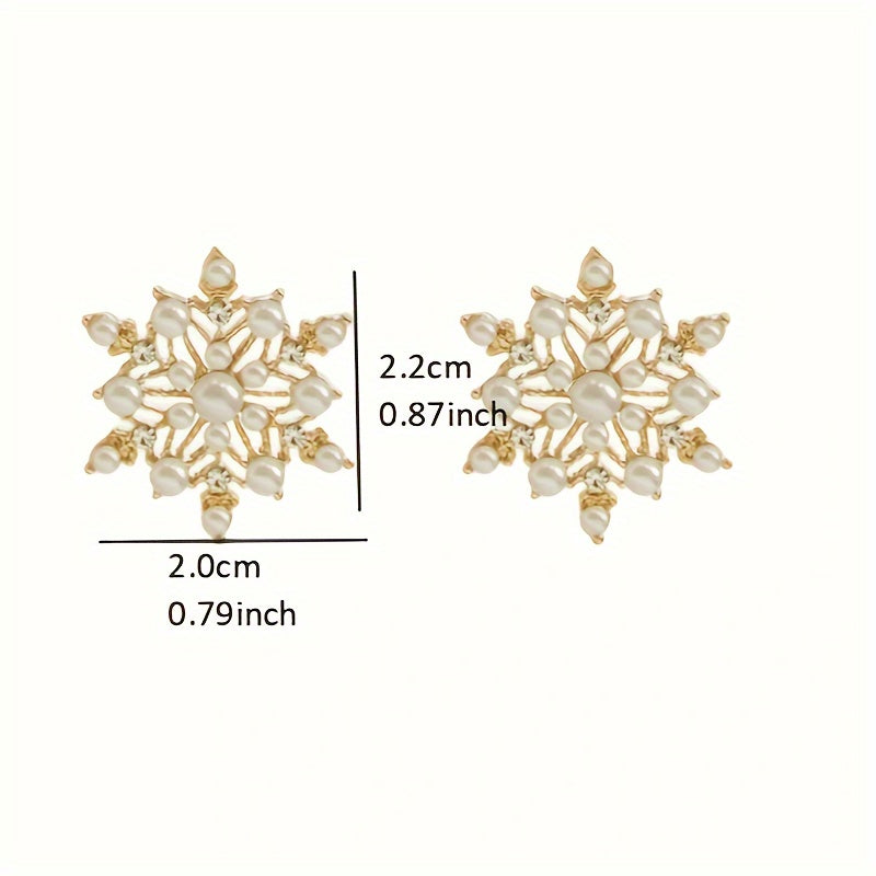 Snowflake Faux Pearl Stud Earrings