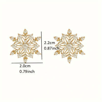 Snowflake Faux Pearl Stud Earrings