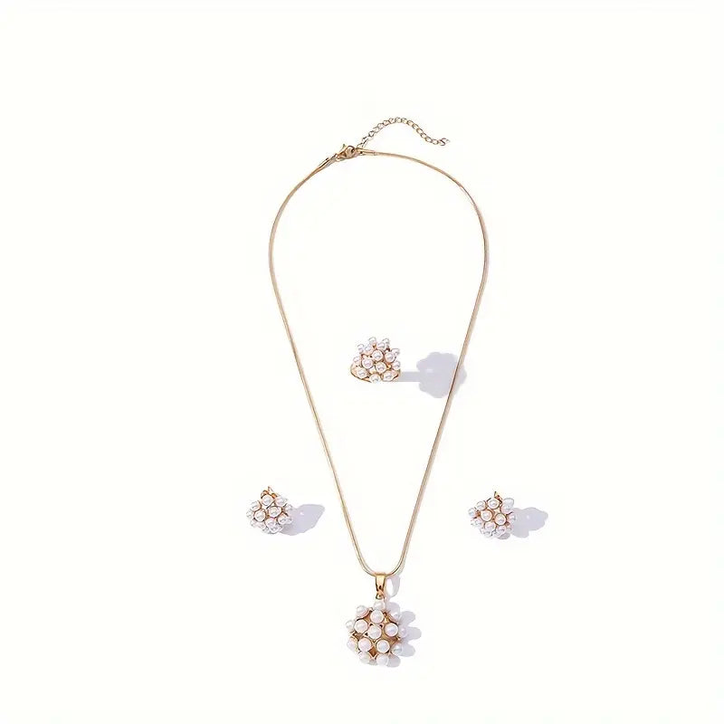 Faux Pearl Round Pendant Necklace Set