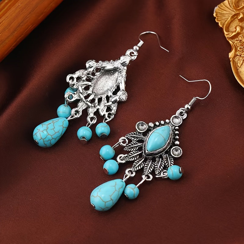 Antique Turquoise Teardrop Dangle Earrings