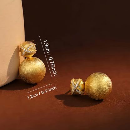 Italian Brushed Golden Ball Stud Earrings