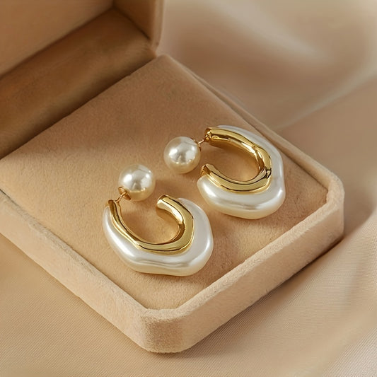 Gold Hoops with FAUX PEARL Earrings