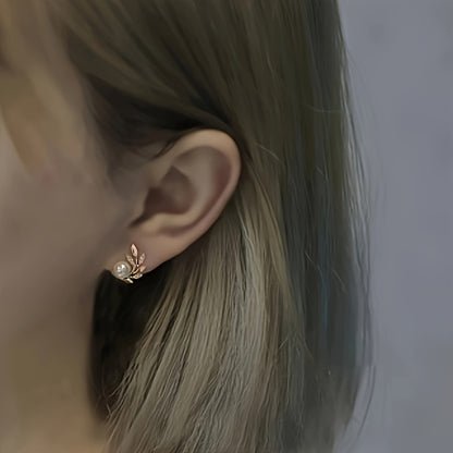 Women's Leaf Flower Pearl Earrings