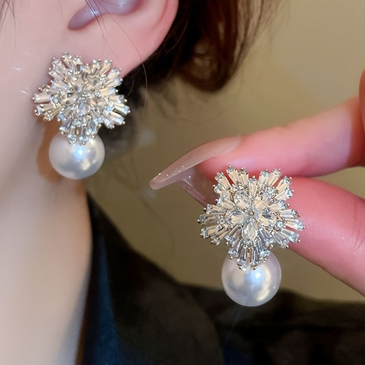 Sparkling Flower Design Stud Earrings