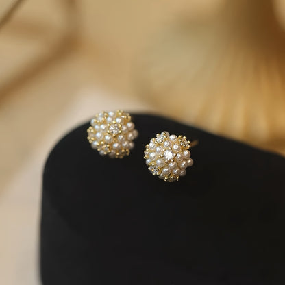Pearl and Glass Ball Stud Earrings