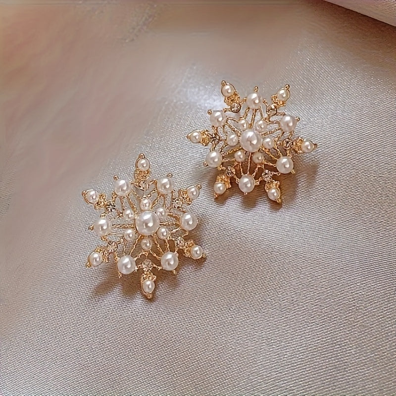 Snowflake Faux Pearl Stud Earrings