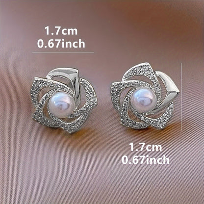 SILVER Hollow Flower Design Stud Earrings