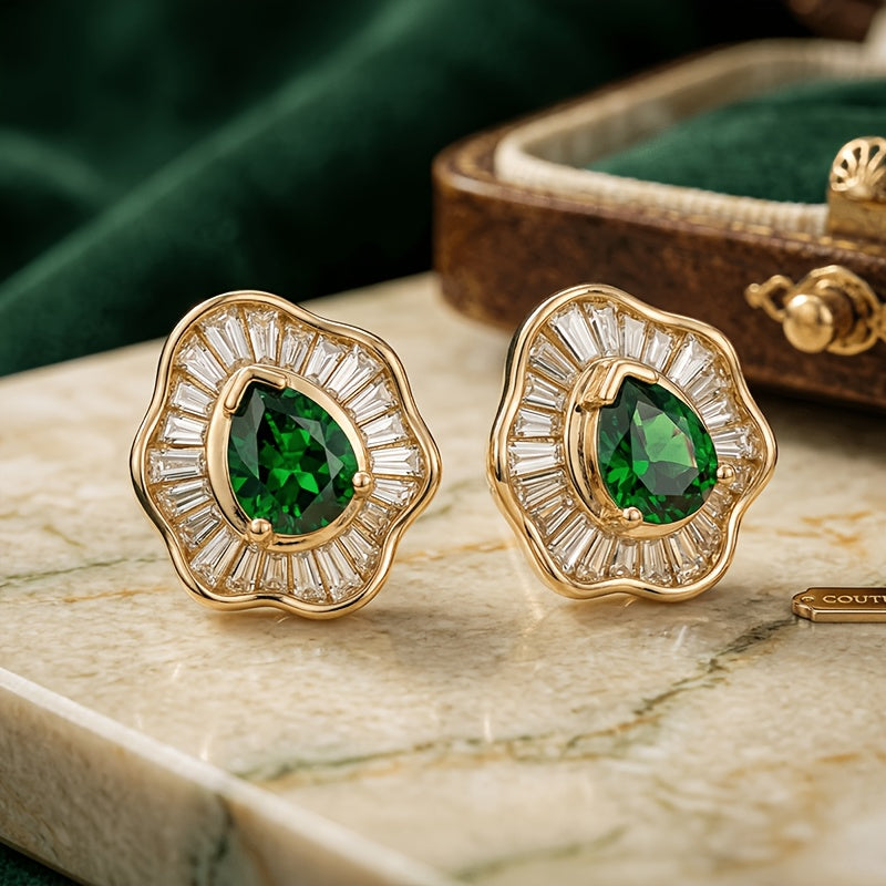 Emerald Synthetic Zircon Studs