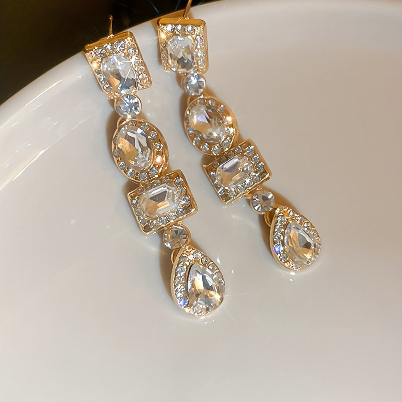 Japanese Style Golden-Tone Dangle Earrings