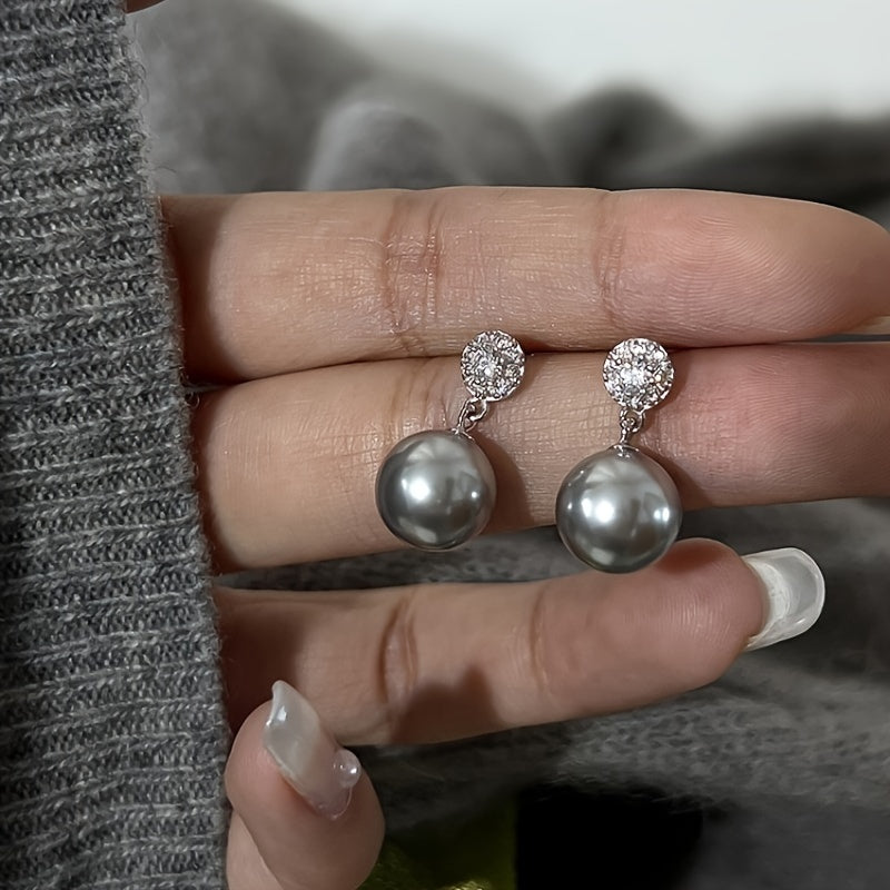 Vintage Style Gray Round Pearl Earrings
