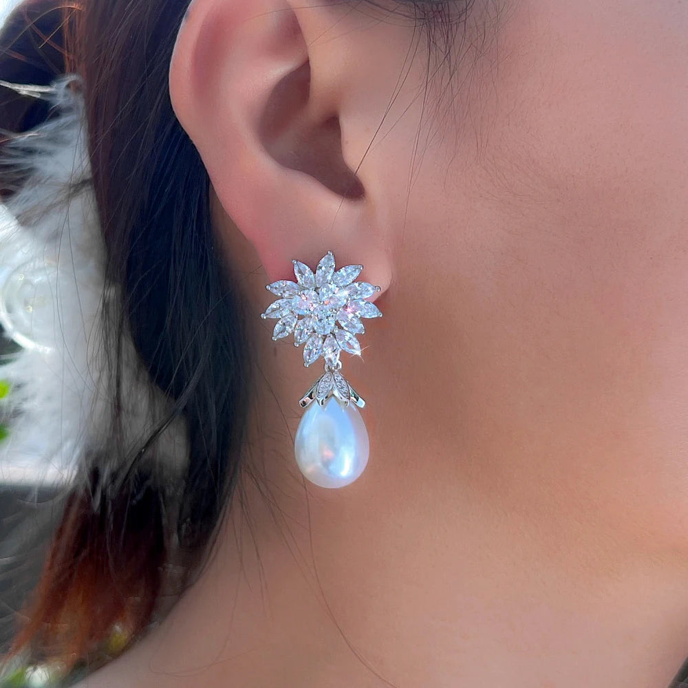 Pearl White Dangling Drop Earrings