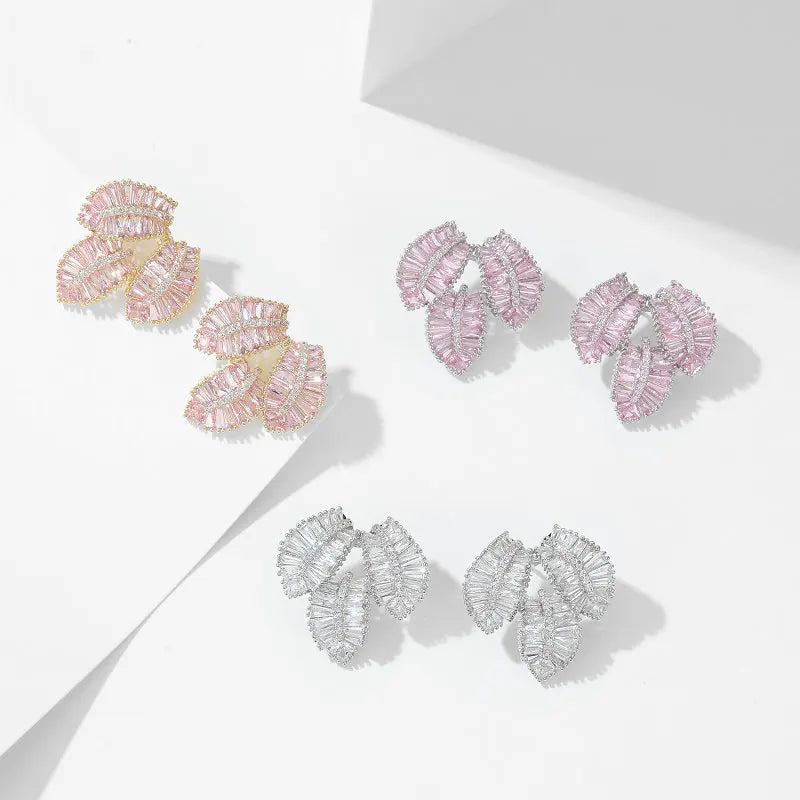 High Quality Zircon Leaf Stud Earrings