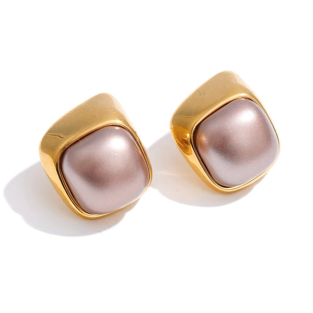 Chunky Gold Pearl Stud Earrings
