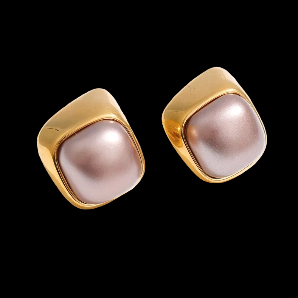 Chunky Gold Pearl Stud Earrings