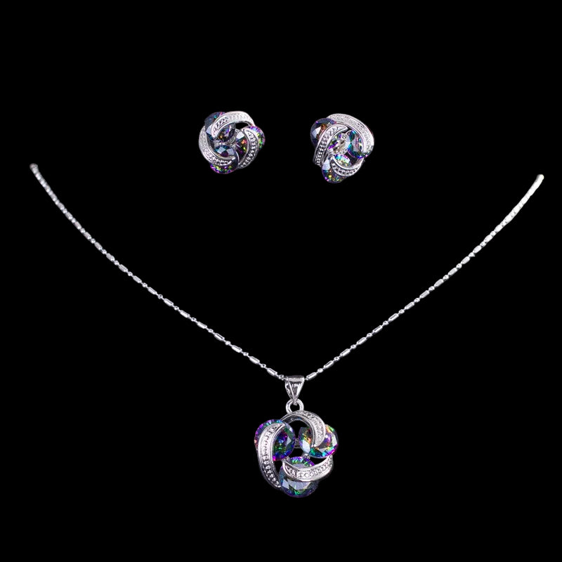 Round Topaz Crystal Stud Pendant Set