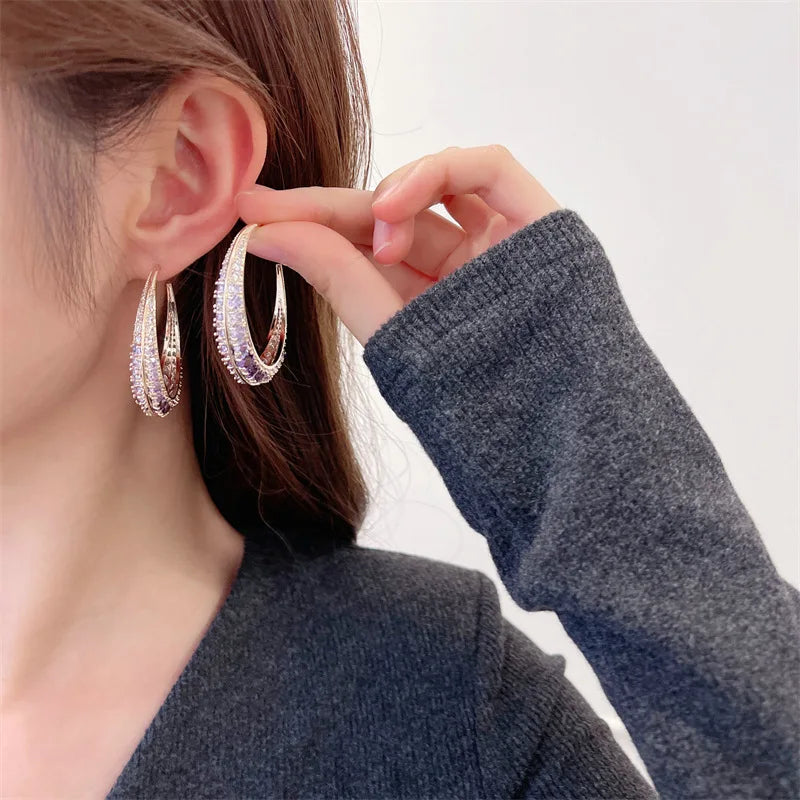 925 Silver Exaggerated Zircon Hoop Earrings