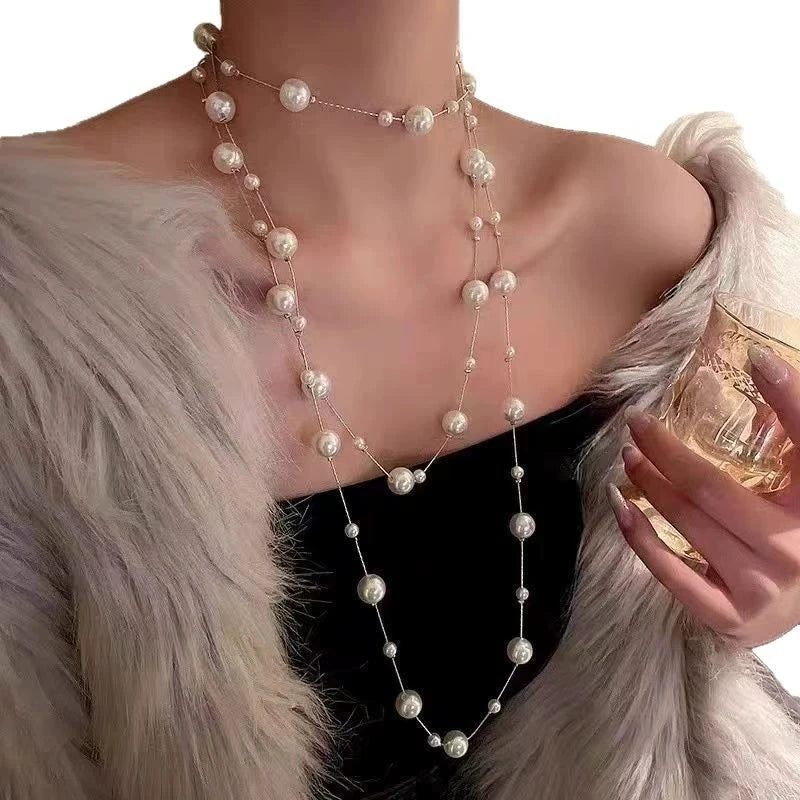 Gold Plated Long Pearl Necklace