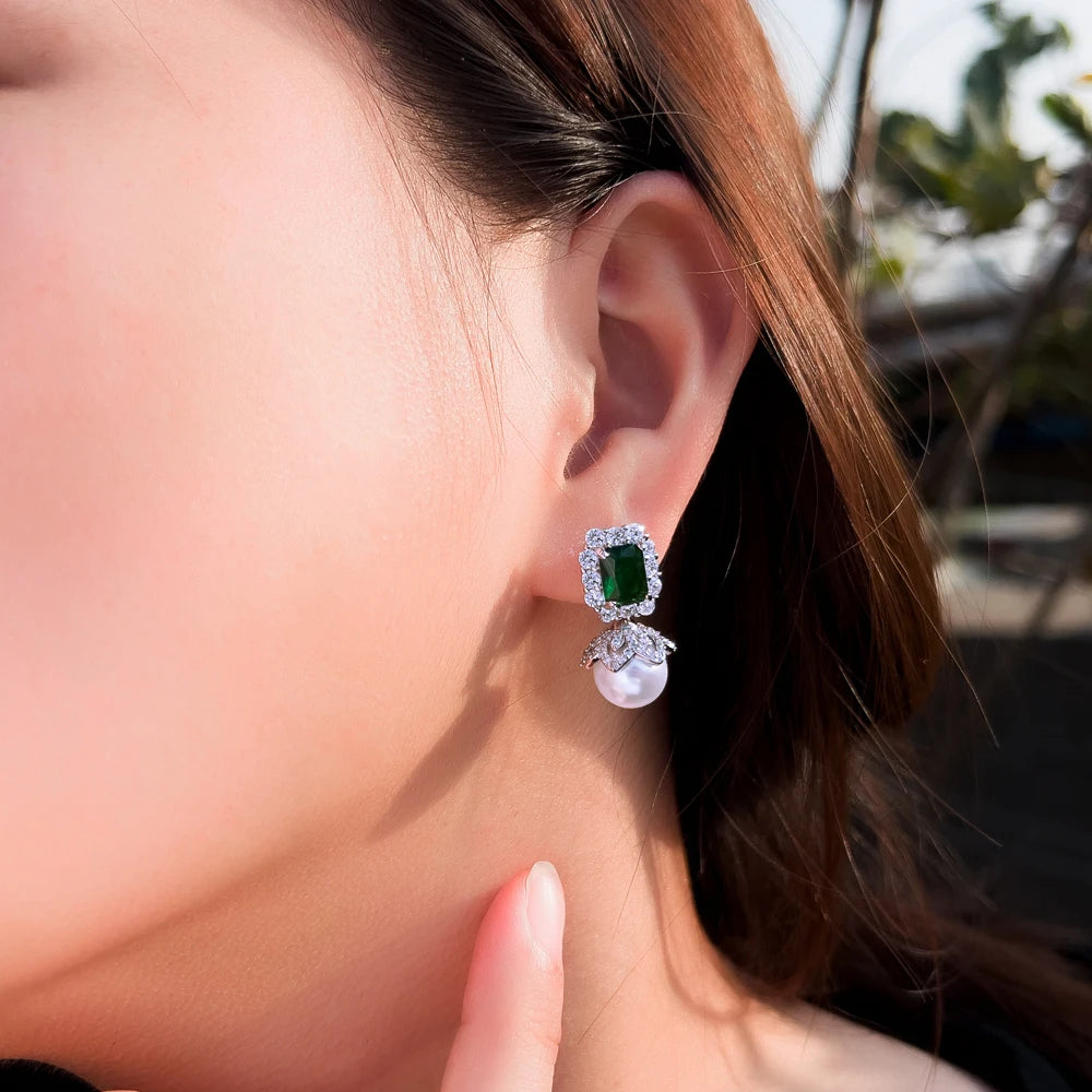 Green White Cubic Zircon Earrings