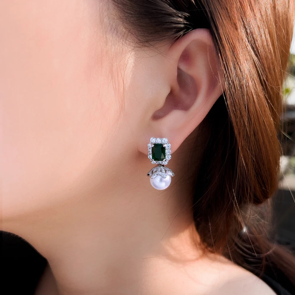 Green White Cubic Zircon Earrings