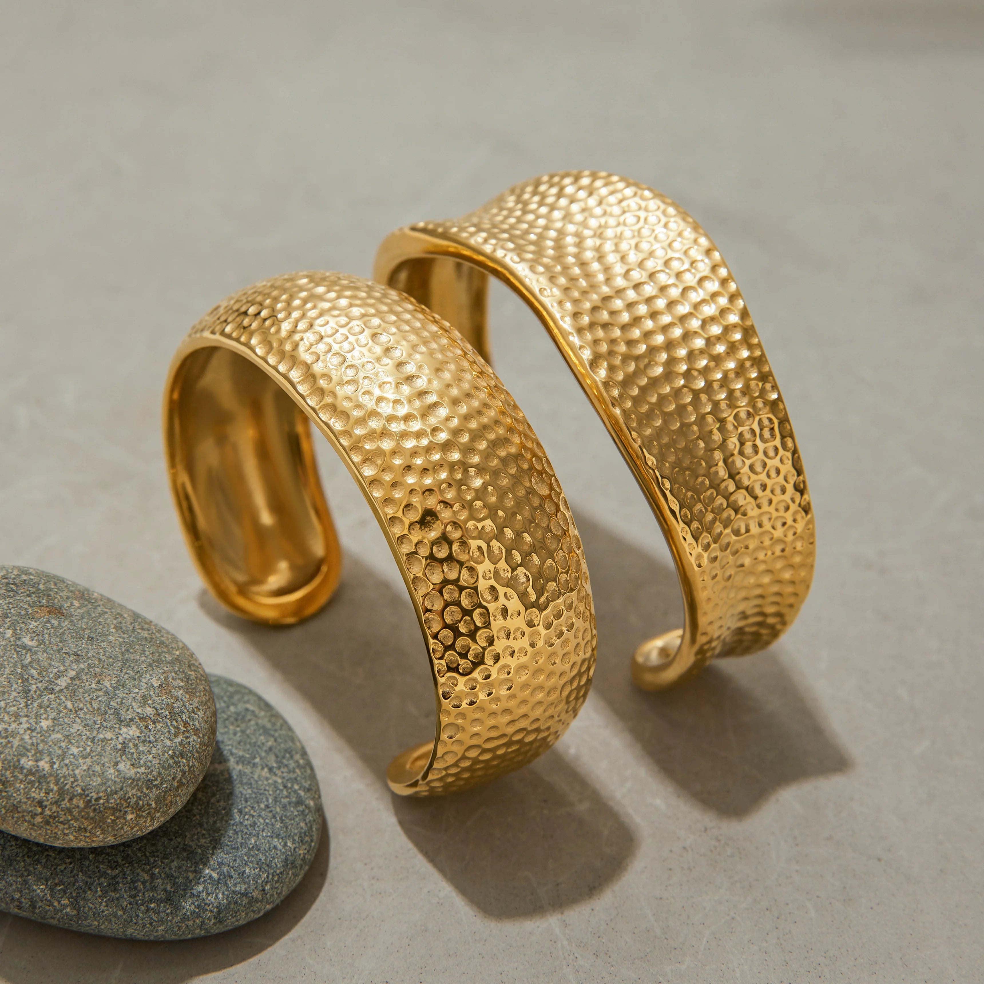 Chunky Hammered Open Bangle Bracelet