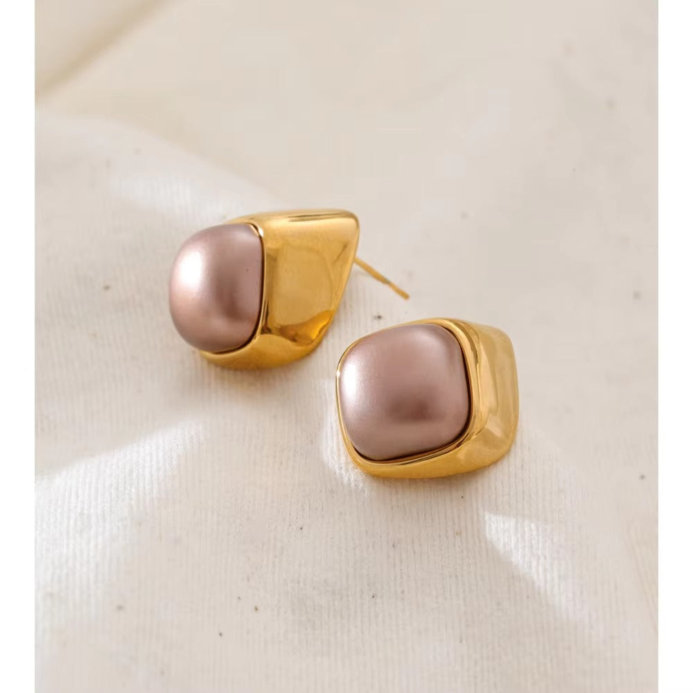 Chunky Gold Pearl Stud Earrings