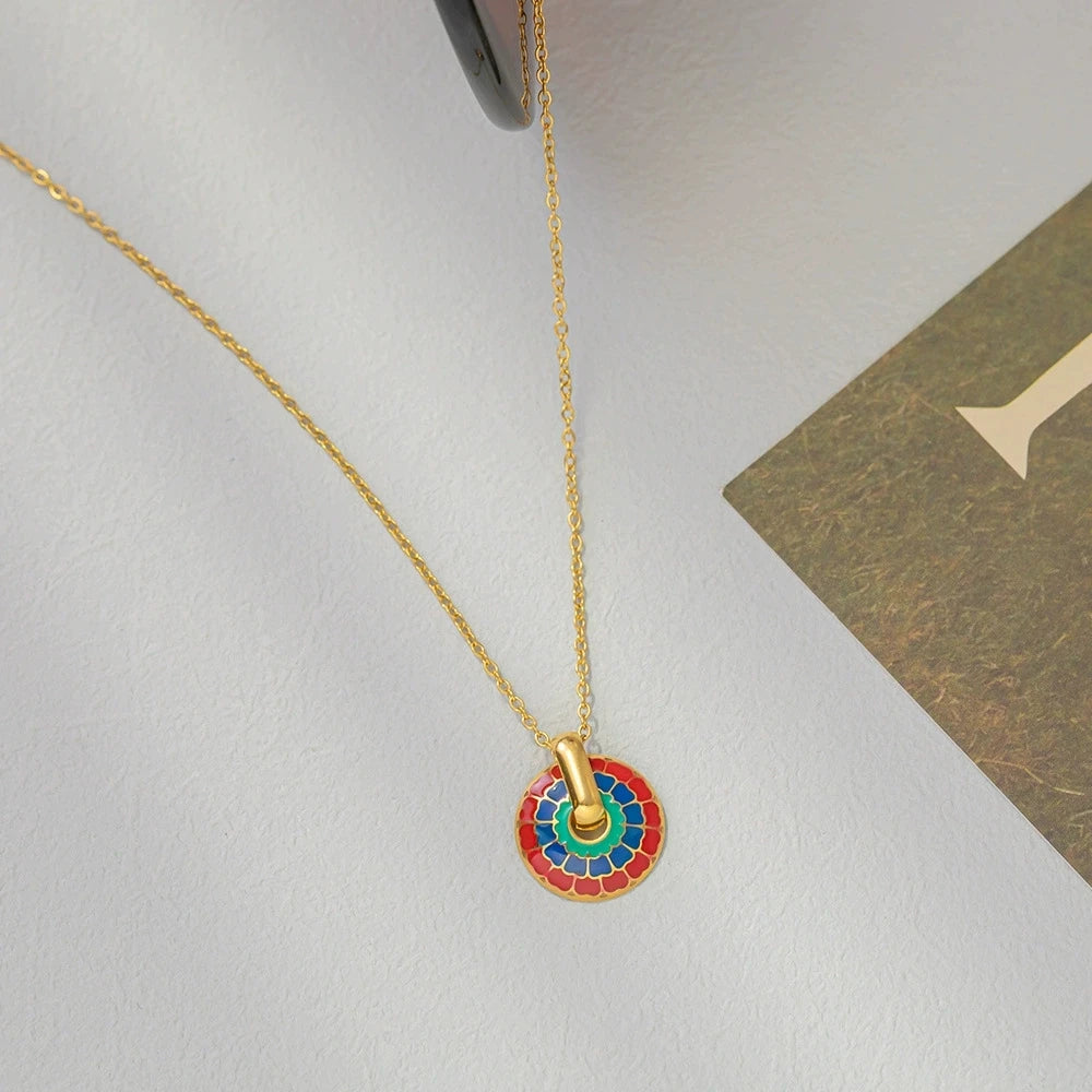 Handpainted 18K Geometric Pendant Set