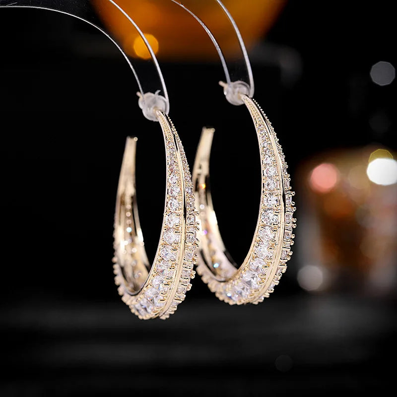 925 Silver Exaggerated Zircon Hoop Earrings