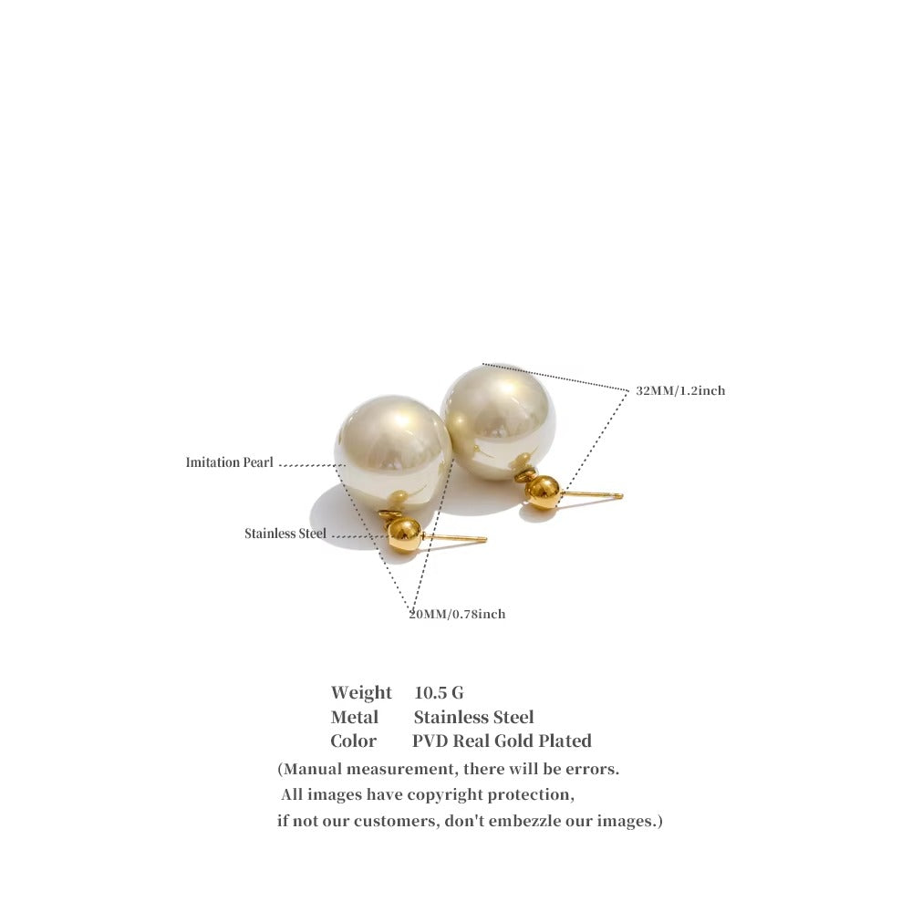 Big Pearl Gold Plated Earrings